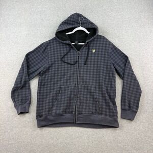 Zoo York Y2K Sherpa Lined Hoodie Men's Large Full Zip Sweatshirt Gray Black EUC